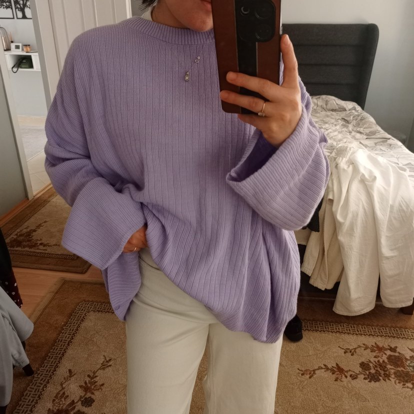 lila Oversize Triko Kadın Kazak - Görsel 4