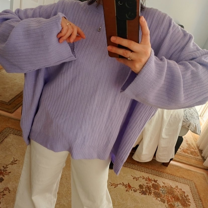 lila Oversize Triko Kadın Kazak - Görsel 2