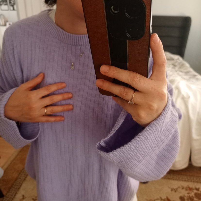 lila Oversize Triko Kadın Kazak - Görsel 3