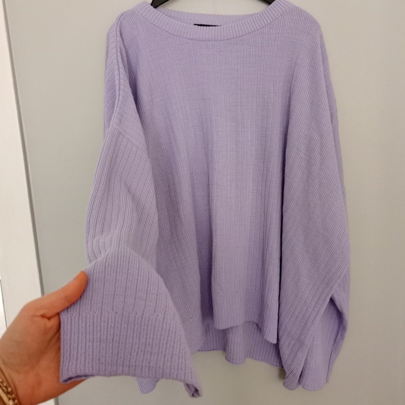 lila Oversize Triko Kadın Kazak - Görsel 5