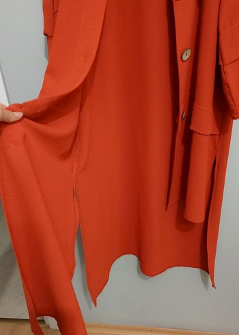 Düğmeli Uzun kiremit rengi Tunik - Görsel 7