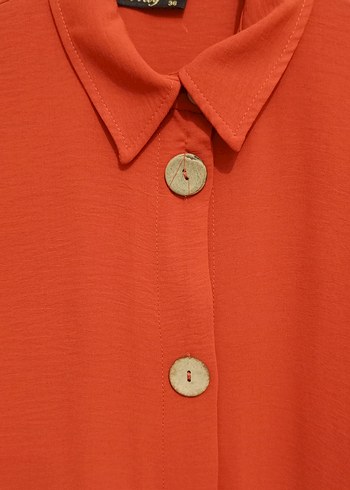 Düğmeli Uzun kiremit rengi Tunik - Görsel 5