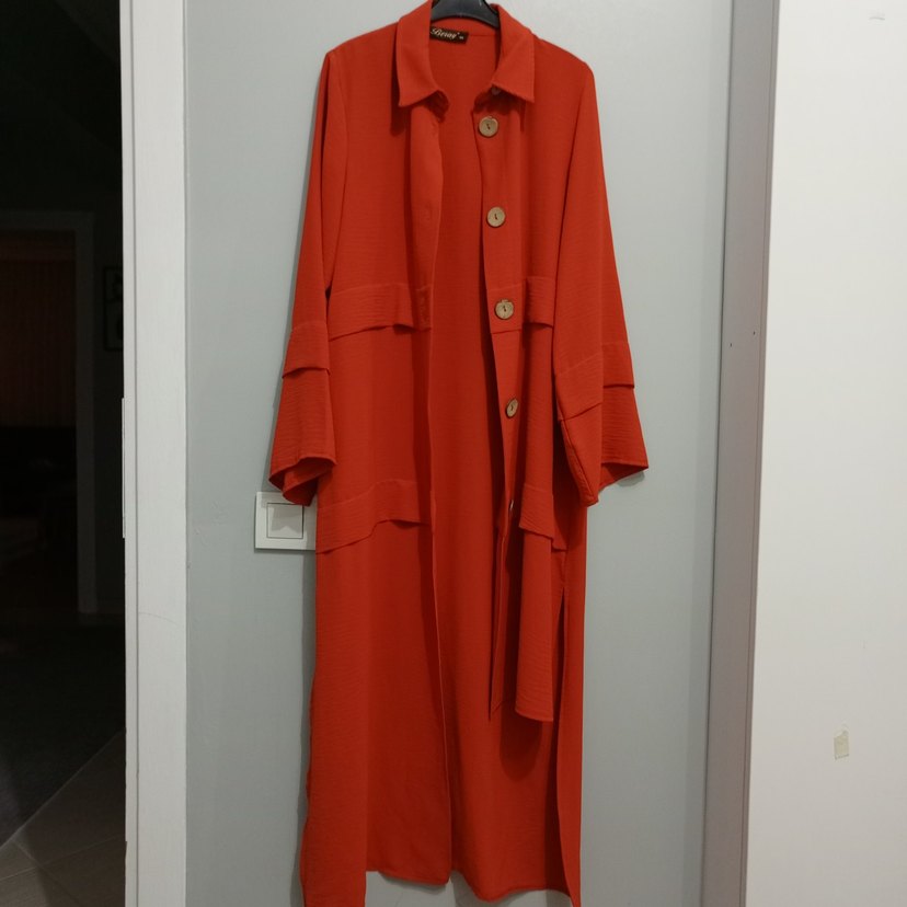 Düğmeli Uzun kiremit rengi Tunik - Görsel 2