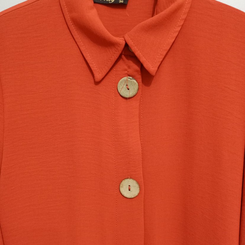 Düğmeli Uzun kiremit rengi Tunik - Görsel 5