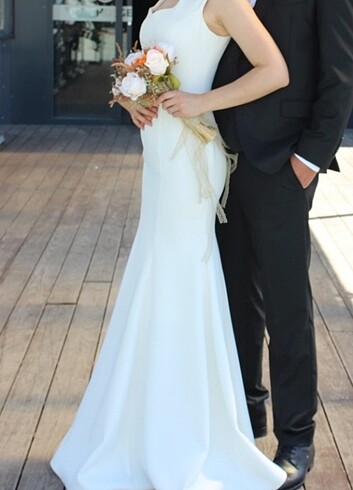 Sade ekru gelinlik - Görsel 4