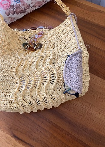 Beden Zincir Detaylı Camel Örgü Bohem Çanta