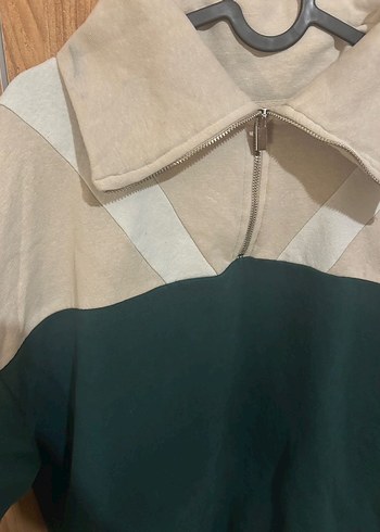l Beden Yarım Fermuarlı Yüksek Yakalı Kadın Sweatshirt