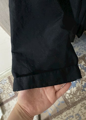 diğer Beden Siyah Düğmeli Kadın Keten Gömlek