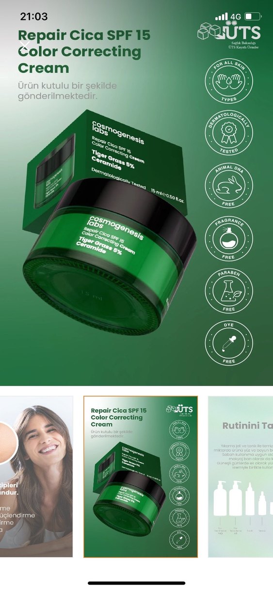 Cosmogenesis Labs Onarıcı Renk Düzeltici Krem SPF15 15ml - Görsel 5