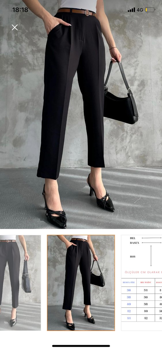 Siyah Deri Kemerli Kadın Cigarette Pantolon - Görsel 2