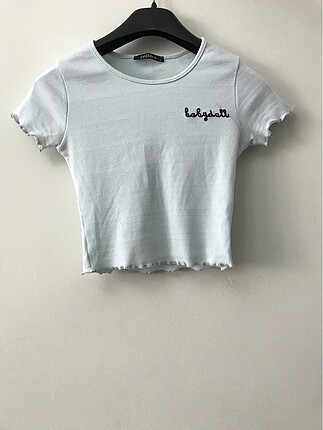 Bebek mavisi bluz kısa üst crop