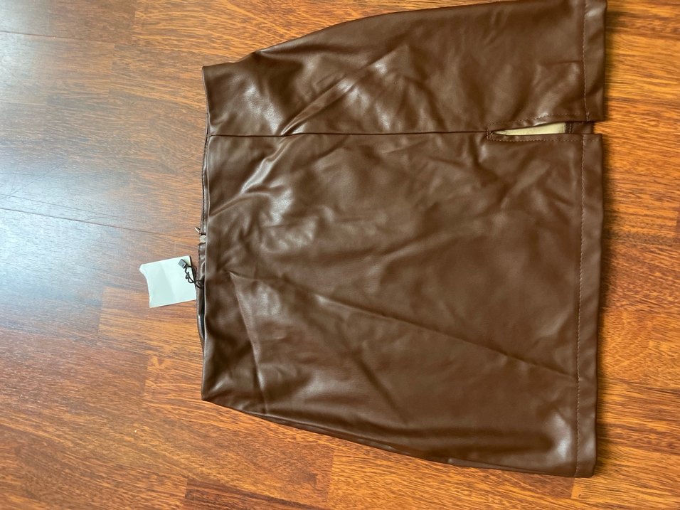 Kahverengi Parlak Deri Midi etek - Görsel 2