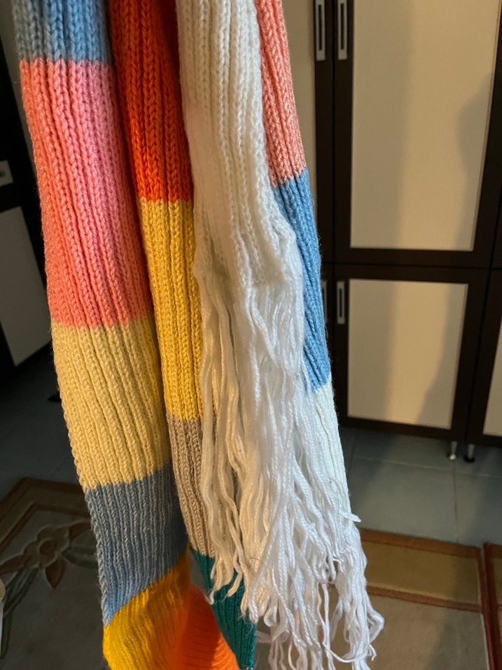 Renkli Örgü Kadın Şal - Görsel 4