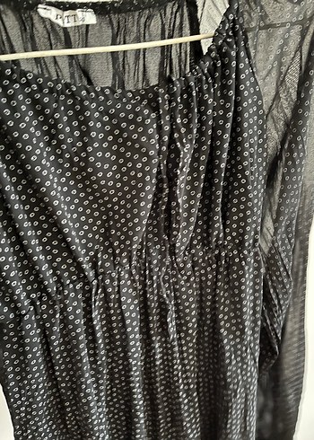 Uzun Kollu Puantiyeli Midi Bohem Elbise - Görsel 3