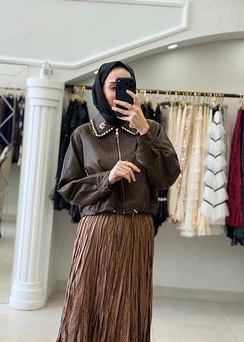 Zara İthal Deri Ceket Ve Kras Etek