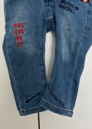 Erkek Çocuk Mavi Baskılı Dar Kesim Kot Pantolon - Görsel 3