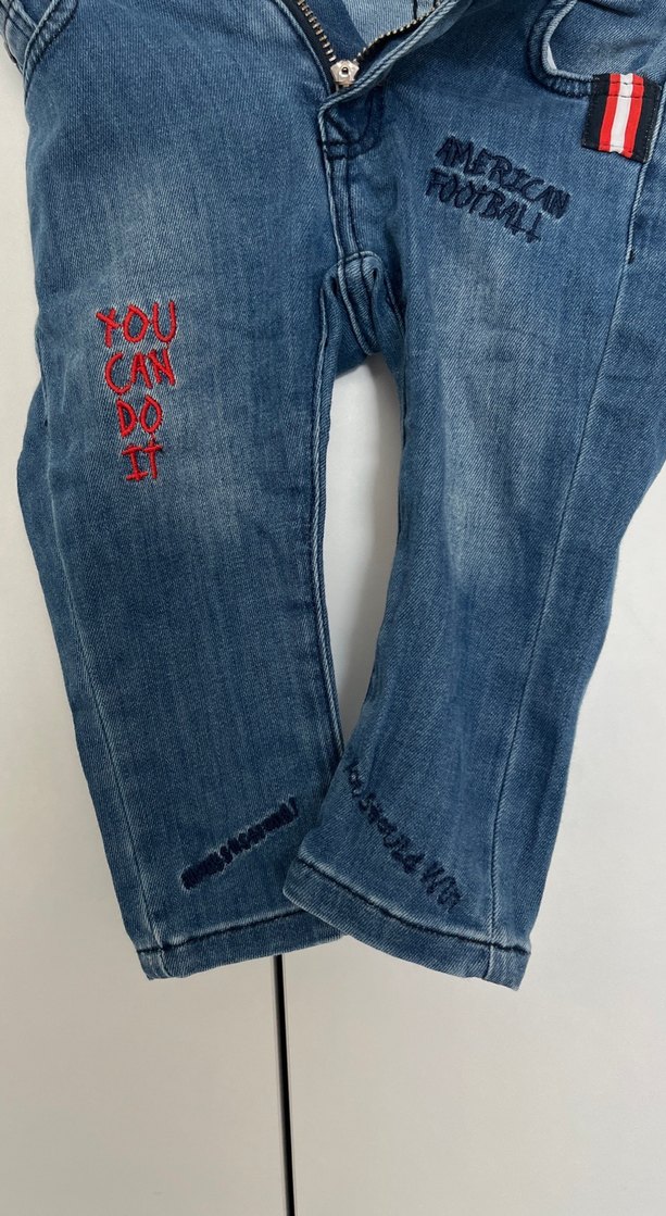 Erkek Çocuk Mavi Baskılı Dar Kesim Kot Pantolon - Görsel 3