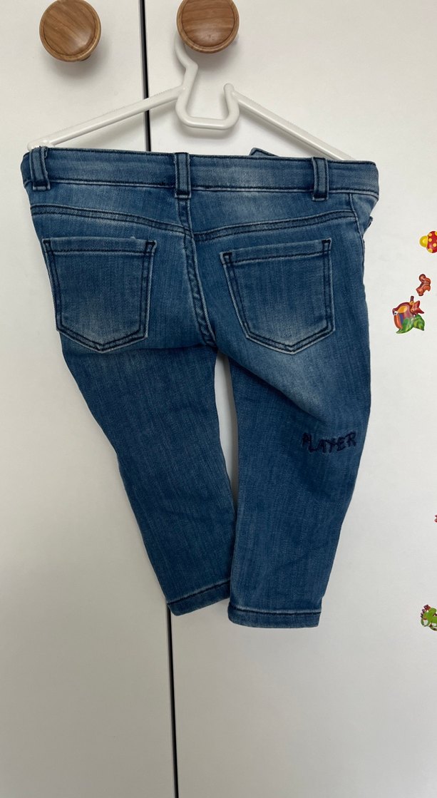 Erkek Çocuk Mavi Baskılı Dar Kesim Kot Pantolon - Görsel 4