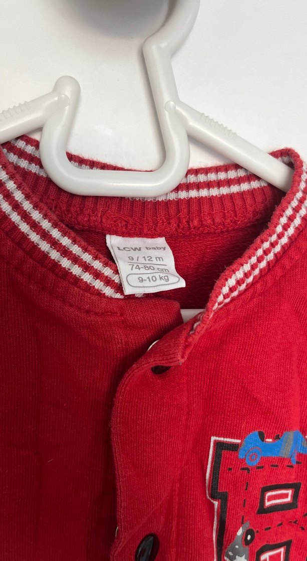 Düğmeli Erkek Çocuk Kırmızı Sweatshirt - Görsel 3