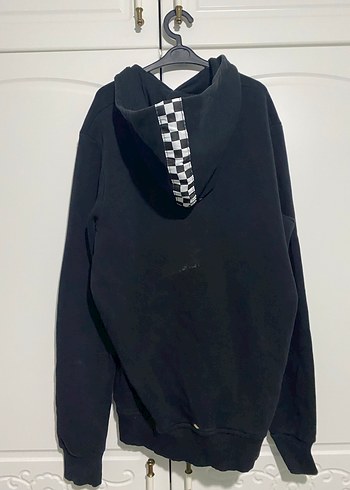 Damalı Siyah Kapüşonlu Sweatshirt - Görsel 2