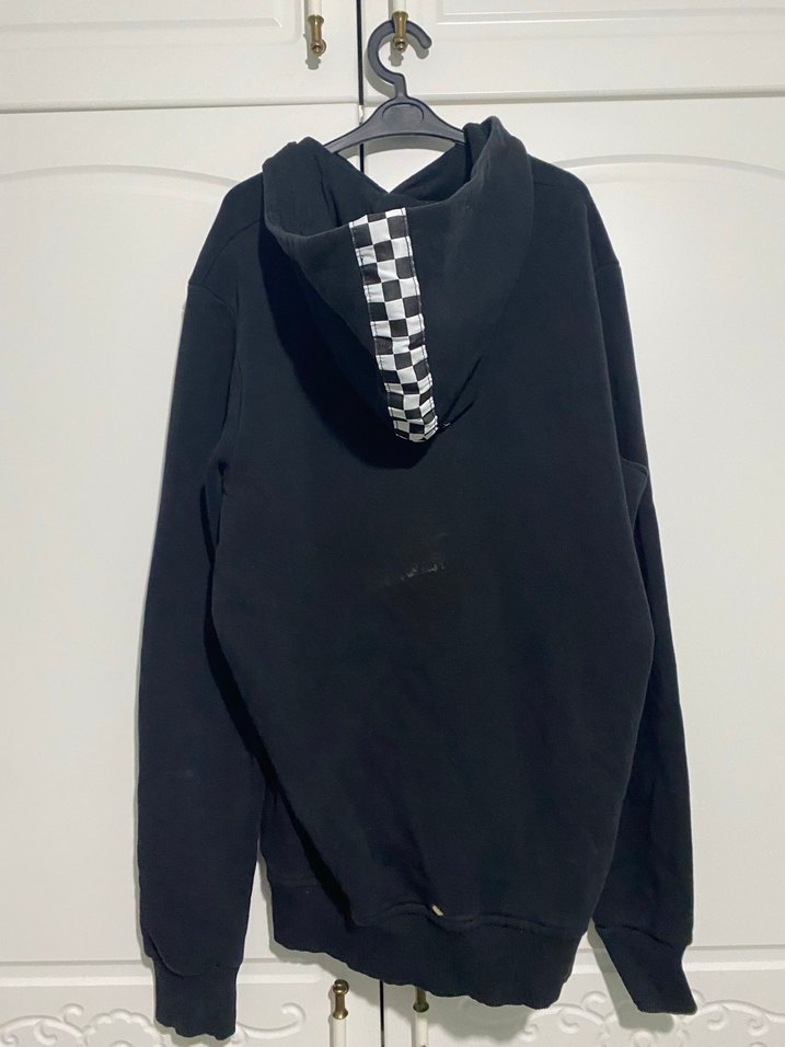 Damalı Siyah Kapüşonlu Sweatshirt - Görsel 2