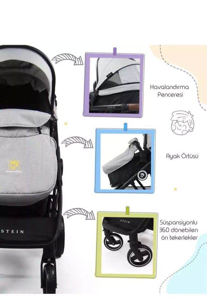 Kinder Baby Stein Gri Bebek Arabası travel sistem - Görsel 4