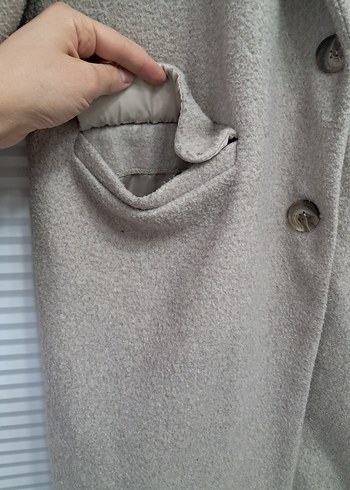 Bej Düğmeli Oversize Koton Kaban - Görsel 4