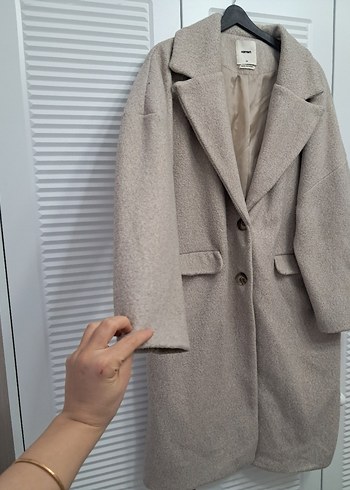 Bej Düğmeli Oversize Koton Kaban - Görsel 3