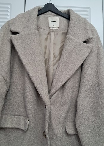 Bej Düğmeli Oversize Koton Kaban - Görsel 5