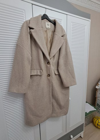 Bej Düğmeli Oversize Koton Kaban - Görsel 2