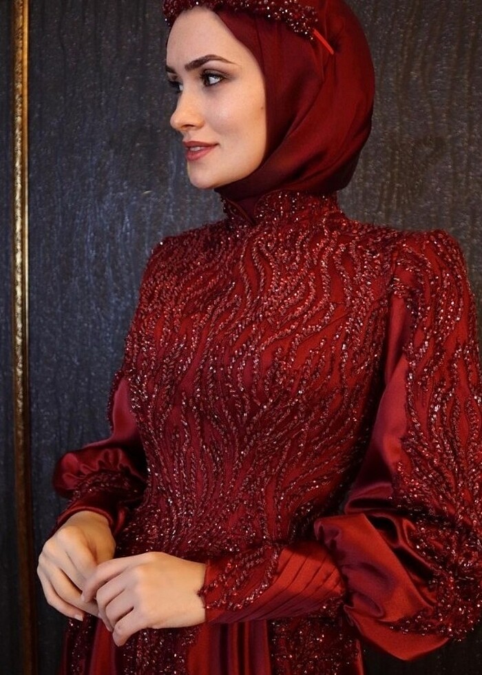 ÖZEL DİKİM SATEN ABİYE( şali ve başındaki güpürü ile verilecekti - Görsel 2