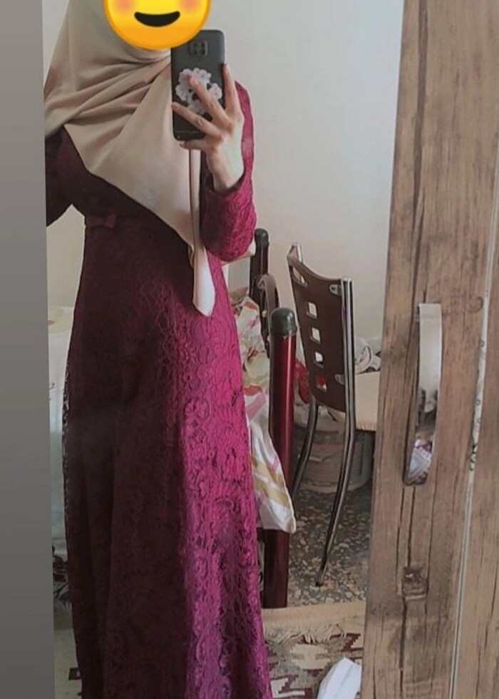 Ağır Dantelli bordo elbise - Görsel 2