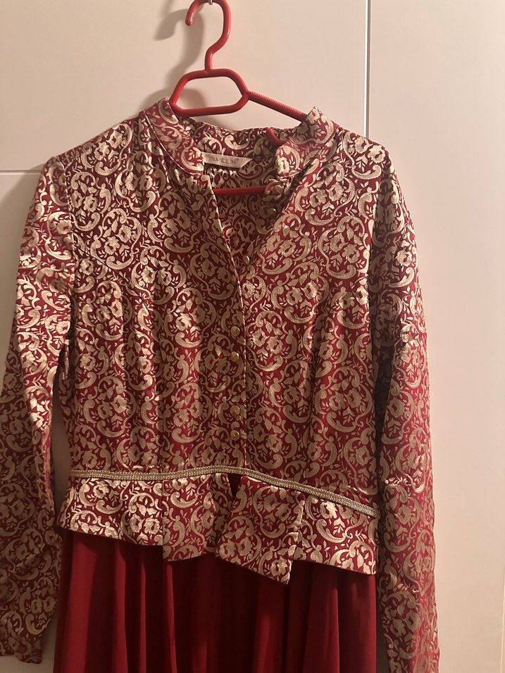 Bordo Uzun Kollu Vintage Bohem Uzun Elbise - Görsel 2