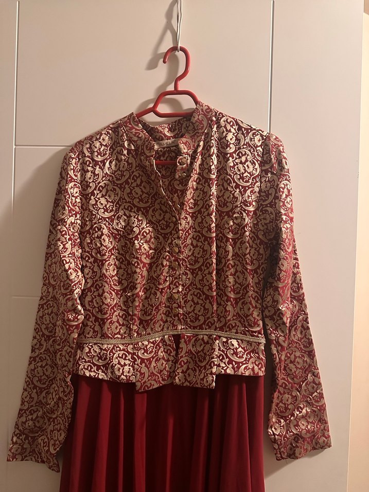 Bordo Uzun Kollu Vintage Bohem Uzun Elbise - Görsel 3