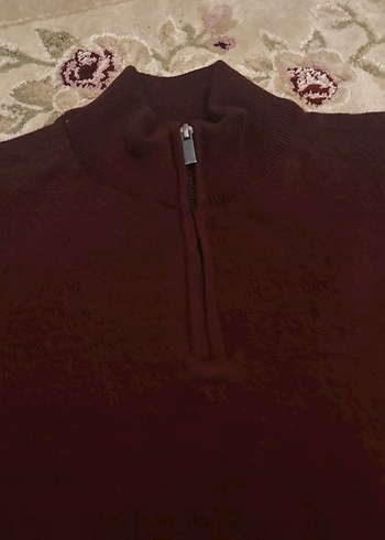 Bordo Yarım Fermuarlı Yün Erkek Kazak tony mantano - Görsel 2