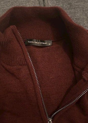 Bordo Yarım Fermuarlı Yün Erkek Kazak tony mantano - Görsel 3