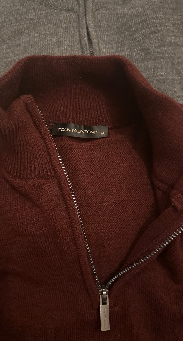 Bordo Yarım Fermuarlı Yün Erkek Kazak tony mantano - Görsel 3