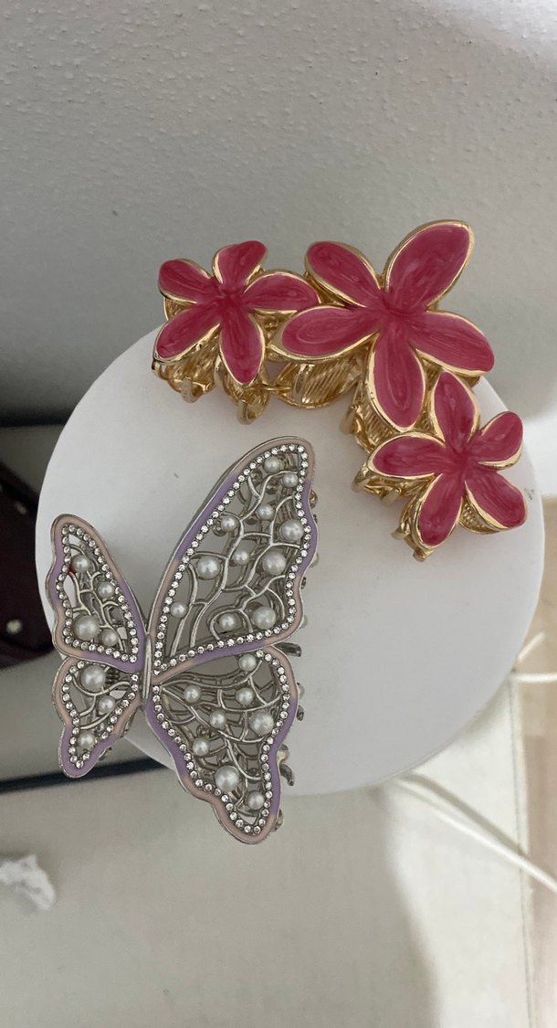 Renkli Boncuklu Çiçek ve Kelebek Toka - Görsel 2