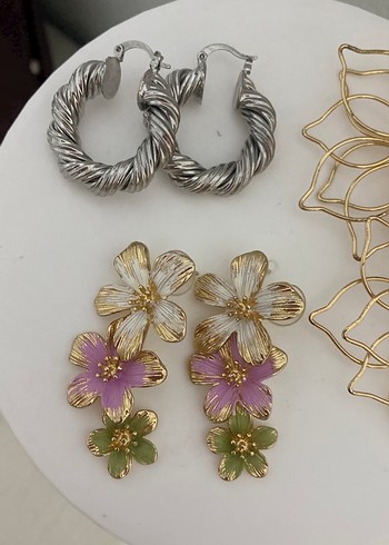 Altın Renkli Dantel Detaylı Mini Çiçek Küpeler - Görsel 2