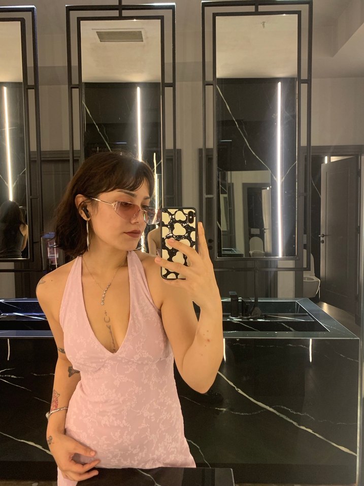 Dantel Detaylı Pudra Pembe Midi Elbise - Görsel 2