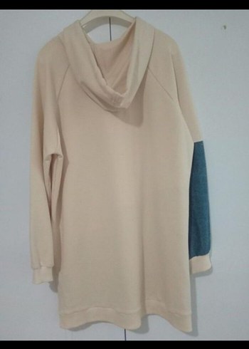 Kadın Bej ve kot detaylı Sweatshirt - Görsel 2