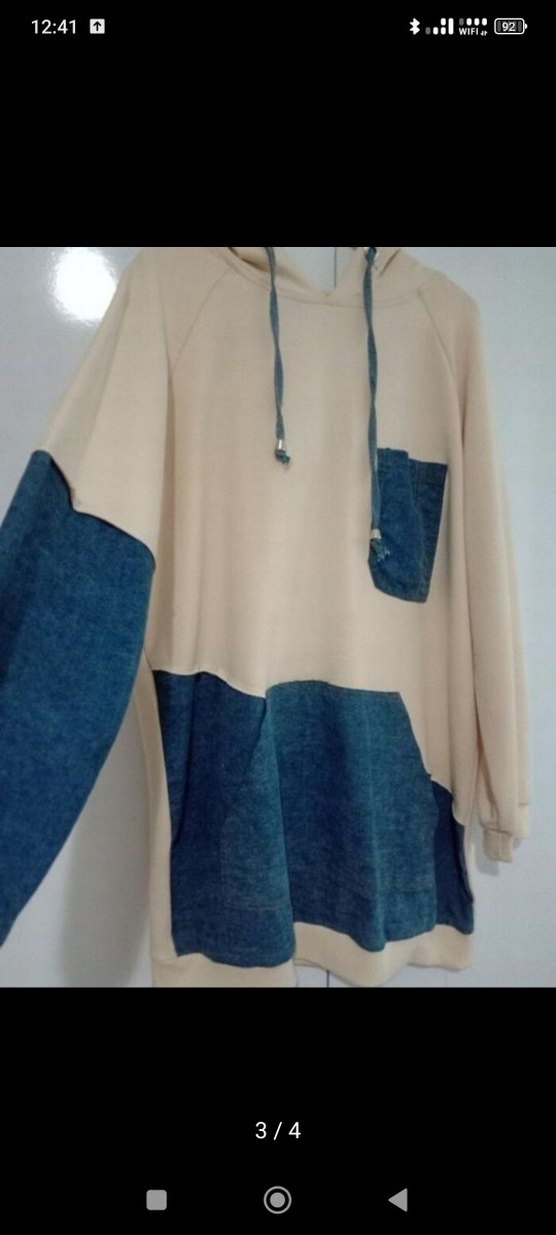 Kadın Bej ve kot detaylı Sweatshirt - Görsel 3