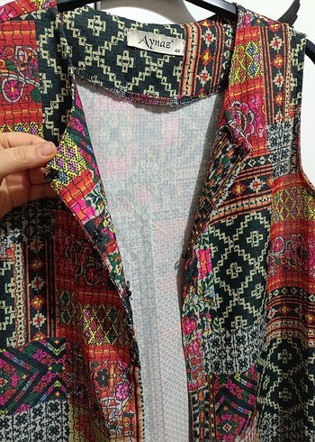 44 beden Etnik desenli,Uzun Püsküllü Kadın Yelek - Görsel 6