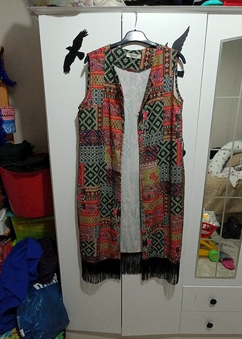 44 beden Etnik desenli,Uzun Püsküllü Kadın Yelek - Görsel 7