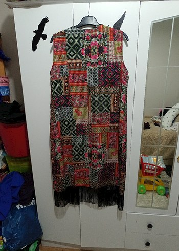 44 beden Etnik desenli,Uzun Püsküllü Kadın Yelek - Görsel 2