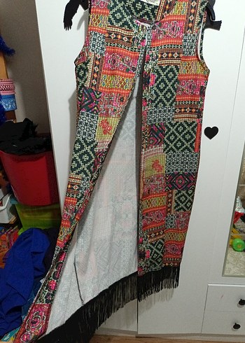 44 beden Etnik desenli,Uzun Püsküllü Kadın Yelek - Görsel 5