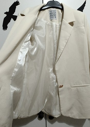 L beden Bej Düğmeli Kadın Keten Blazer Ceket - Görsel 7