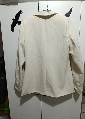 L beden Bej Düğmeli Kadın Keten Blazer Ceket - Görsel 6