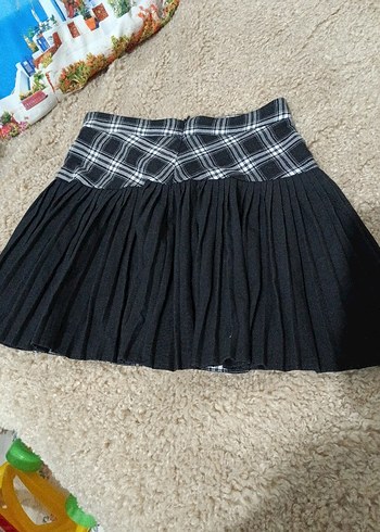 Piliseli Siyah Ekose Mini Etek - Görsel 4