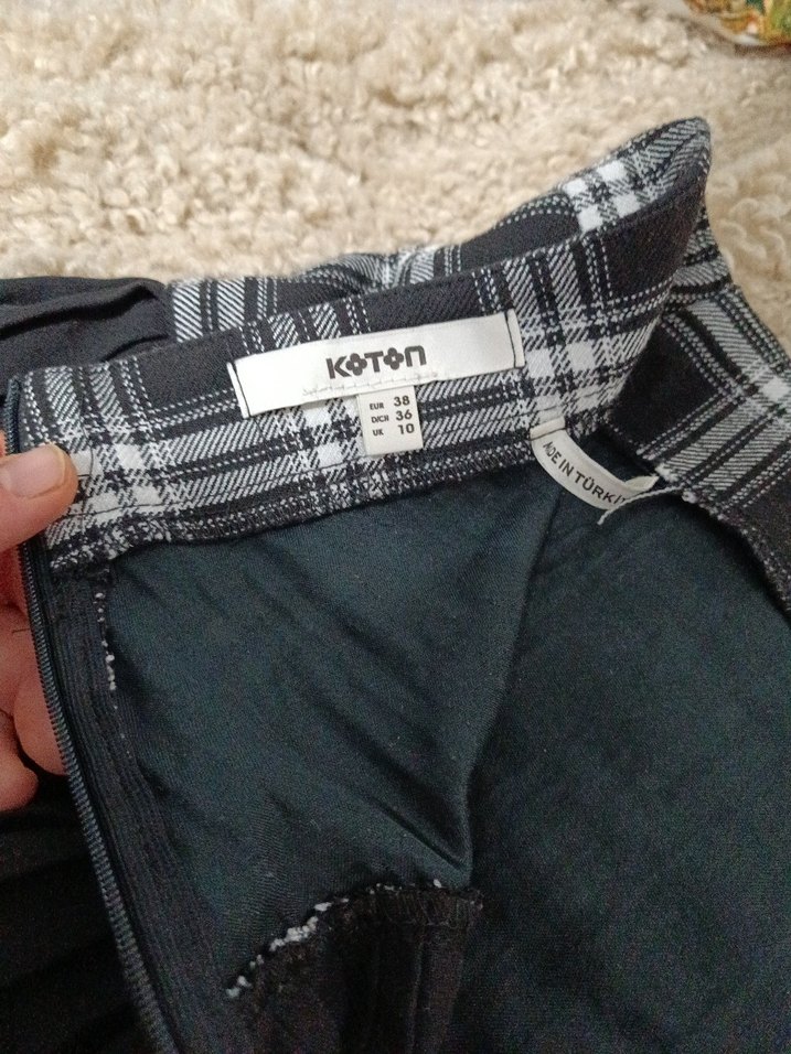 Piliseli Siyah Ekose Mini Etek - Görsel 3